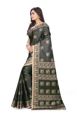 Grey Printed Satin Saree With Blouse 2