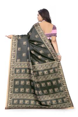 Grey Printed Satin Saree With Blouse 4