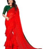 Red embroidered georgette saree with blouse