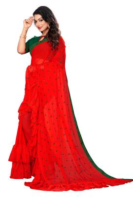 Red embroidered georgette saree with blouse 2
