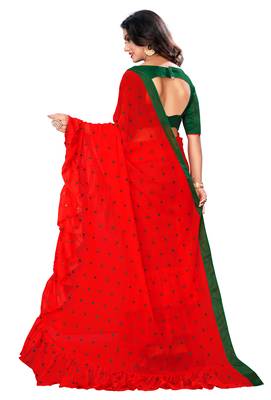 Red embroidered georgette saree with blouse 3