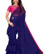 Blue embroidered georgette saree with blouse