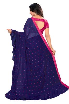 Blue embroidered georgette saree with blouse 3