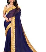 Blue embroidered georgette saree with blouse
