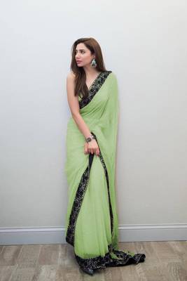 Parrot green embroidered georgette saree with blouse 1
