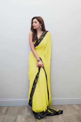 Light yellow embroidered georgette saree with blouse 1