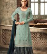 Light-teal embroidered faux georgette salwar
