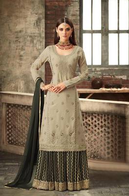 Light-grey embroidered faux georgette salwar 1