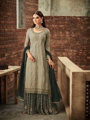 Light-grey embroidered faux georgette salwar 1