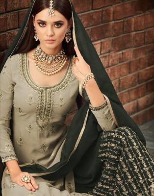 Light-grey embroidered faux georgette salwar 2