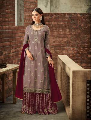 Light-brown embroidered faux georgette salwar 1