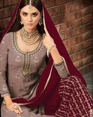 Light-brown embroidered faux georgette salwar 2