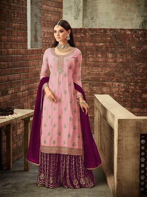 Pink embroidered faux georgette salwar 1