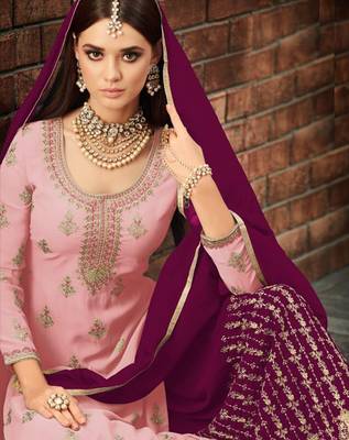 Pink embroidered faux georgette salwar 2
