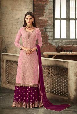 Pink embroidered faux georgette salwar 1