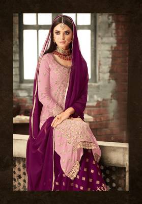Pink embroidered faux georgette salwar 2