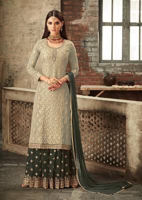 Light-grey embroidered faux georgette salwar 1