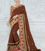 Brown embroidered chiffon saree with blouse