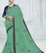 Sea green embroidered art silk saree with blouse