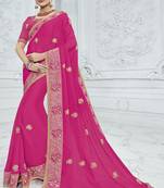 Pink embroidered chiffon saree with blouse