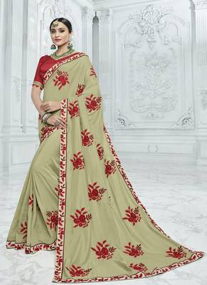 Green embroidered art silk saree with blouse 1
