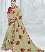 Green embroidered art silk saree with blouse
