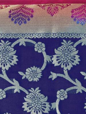 Navy Blue Woven Silk Blend Saree With Blouse 4