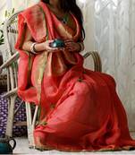 Orange Linen Saree With Blouse