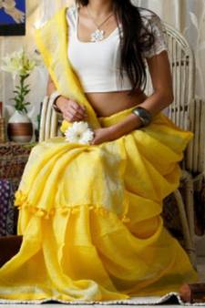 Yellow Linen Saree With Blouse