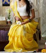 Yellow Linen Saree With Blouse