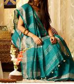 Tourquise Linen Saree With Blouse
