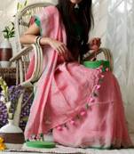 Light Pink Linen Saree With Blouse