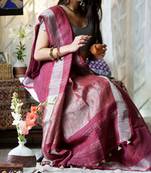 Wine Linen Saree With Blouse