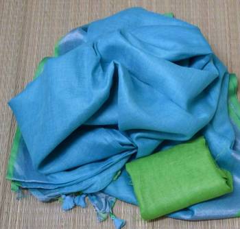 Blue Linen Saree With Blouse 1