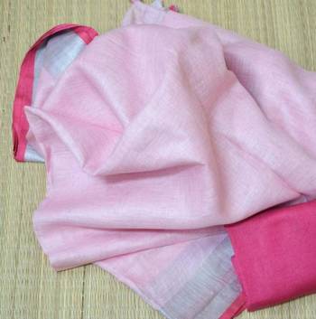 Baby Pink Linen Saree With Blouse 1