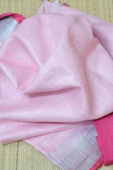 Baby Pink Linen Saree With Blouse