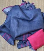 Dark Blue Linen Saree With Blouse