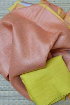 Peach Linen Saree With Silver Zari Border And With Blouse