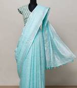 Light Blue Linen Saree With Zari Border And With Blouse