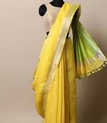 Yellow Linen Saree With Zari Border And With Blouse