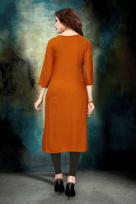 Mustard embroidered rayon long-kurtis 2
