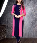 Rani-pink embroidered rayon long-kurtis