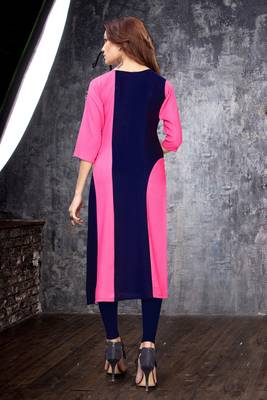 Rani-pink embroidered rayon long-kurtis 2