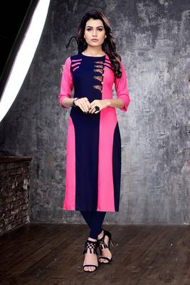 Rani-pink embroidered rayon long-kurtis 3