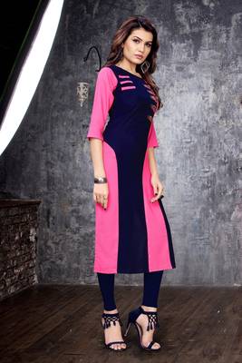 Rani-pink embroidered rayon long-kurtis 4