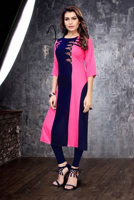 Rani-pink embroidered rayon long-kurtis 5
