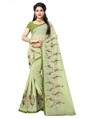 Light green embroidered organza saree with blouse 1