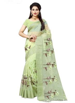 Light green embroidered organza saree with blouse 1