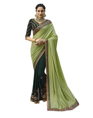 Light green embroidered silk blend saree with blouse 1