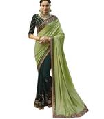 Light green embroidered silk blend saree with blouse